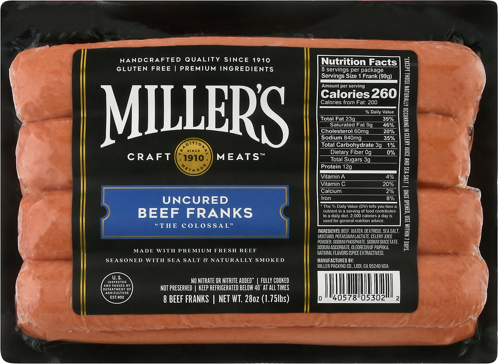 MILLER 8" 4-1 BEEF FRANKS - Wholesale